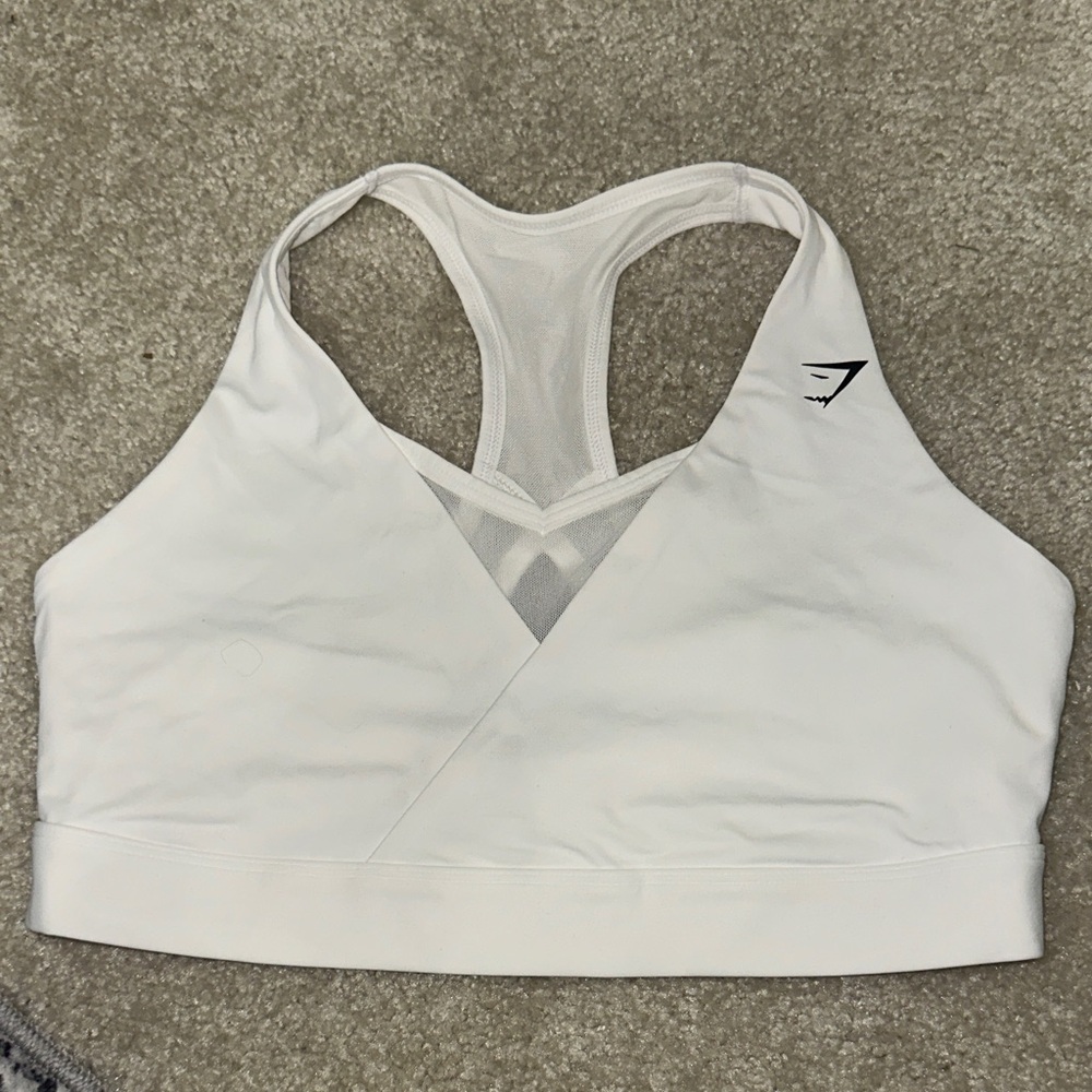 Gymshark White Racerback Sports Bra with mesh detail